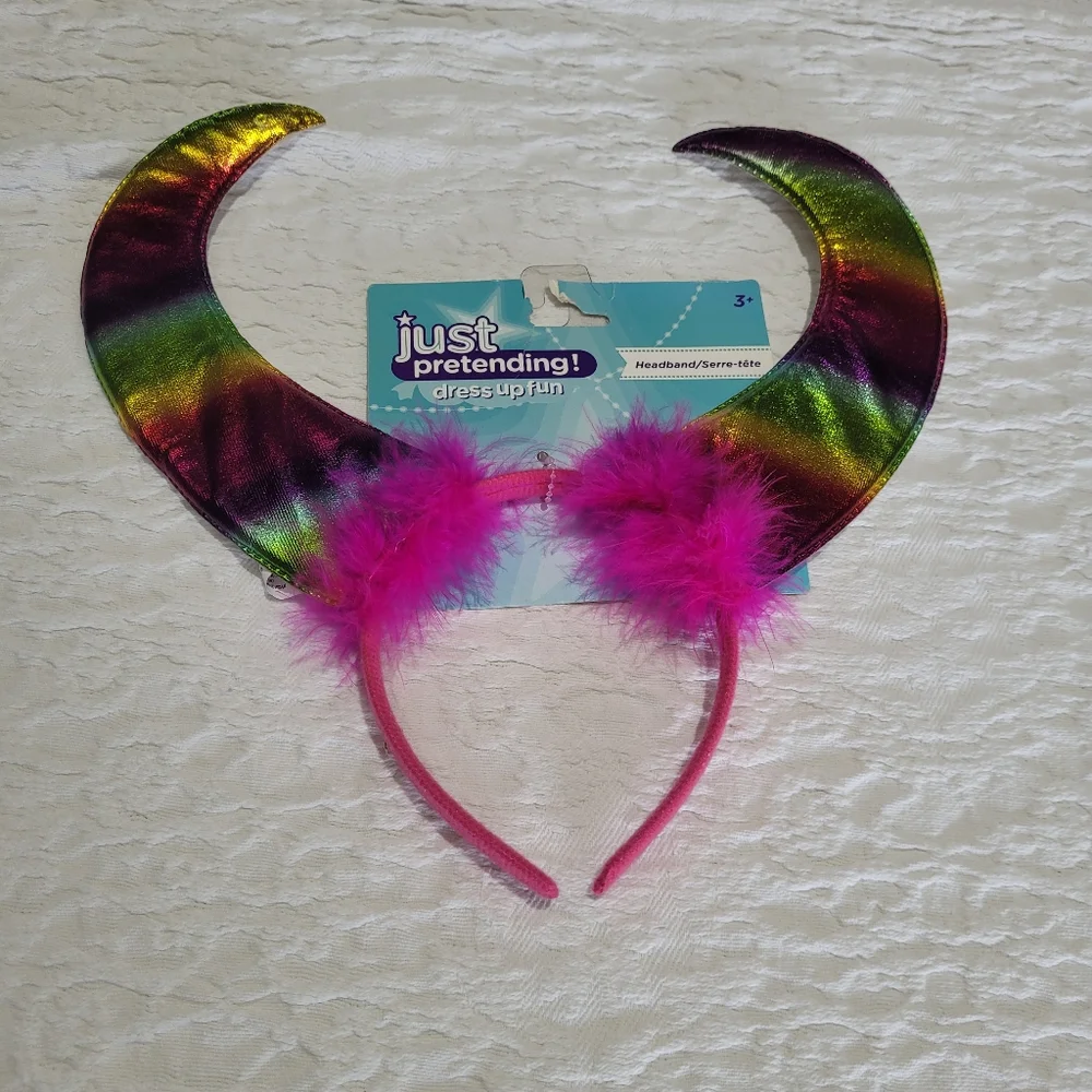 Rainbow Devil Horns Faux Fur Metallic Costume Padded Headband